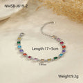 Women's geometric stainless steel bracelet with gold or silver electroplated finish showing heart, circle and square shapes