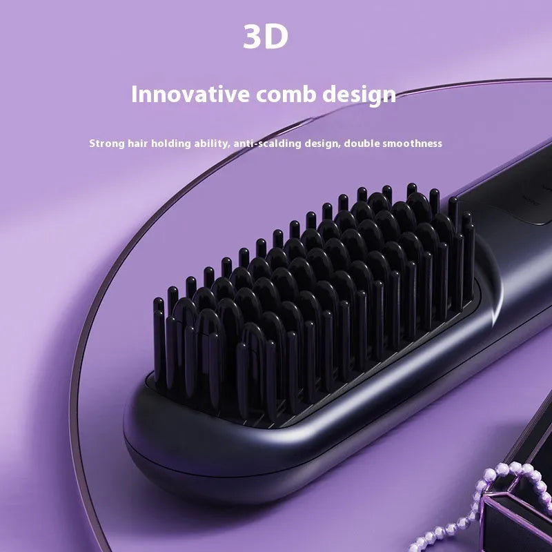 Portable charging negative ion straight hair comb in white, dark blue, or grey colour.