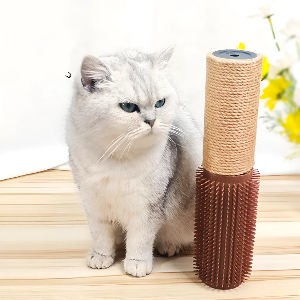 Brown sisal scratching post for cats measuring 30cm tall with natural jute fibre scratching surface