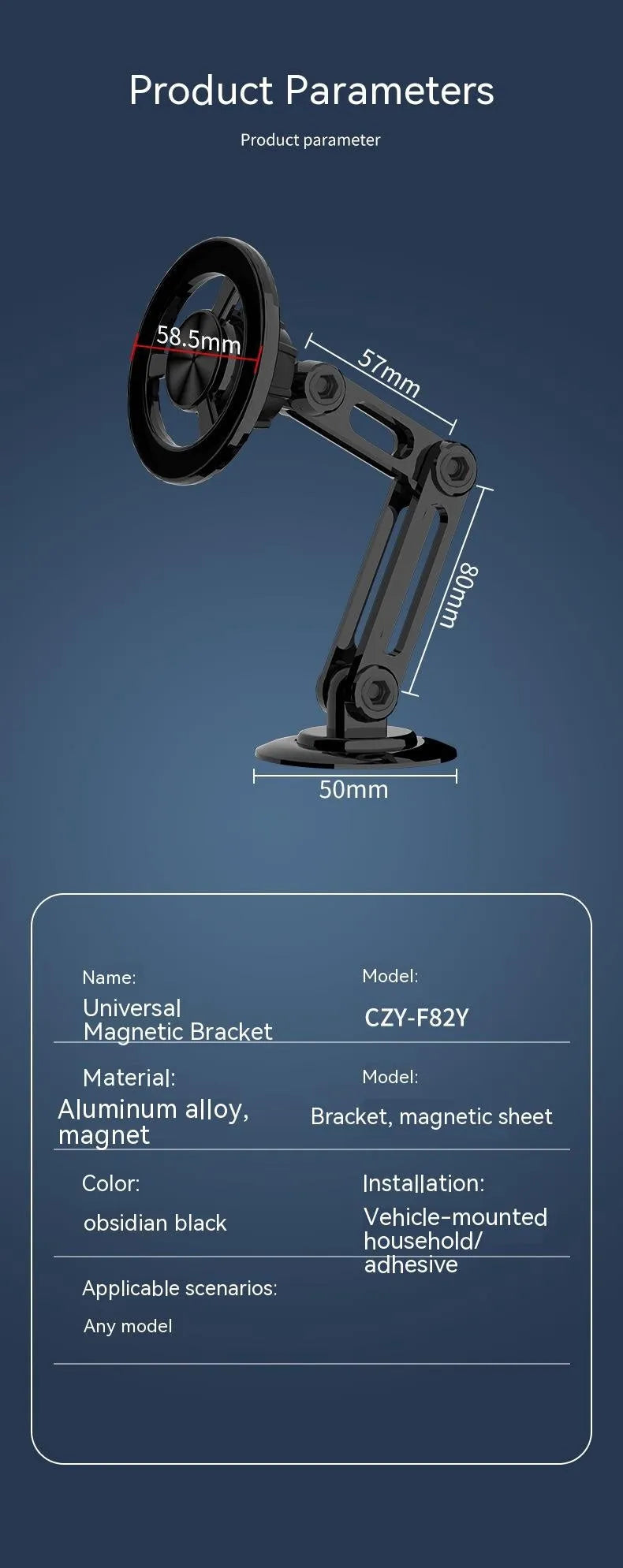 All-metal car magnetic phone holder with magnetic rings and adhesive pads in multiple colour options