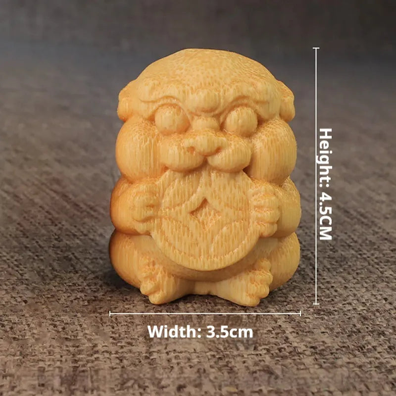 Small solid bamboo carving ornament measuring 4.5cm tall on a wooden surface.