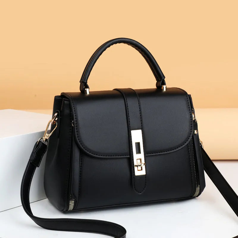Women's soft PU leather messenger shoulder bag in square vertical design showing black, red, green and blue colour options