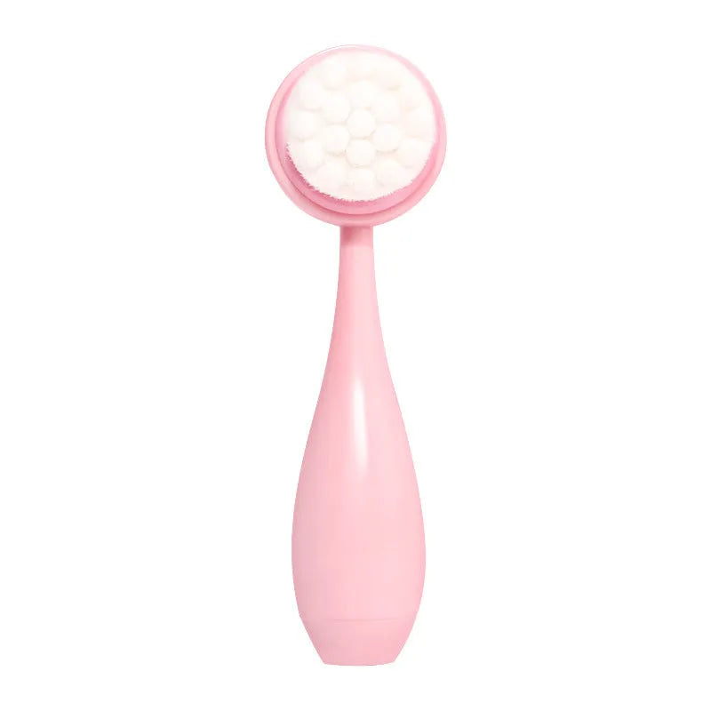 Facial brush and coral fleece hair band set in purple, grey, white or pink colours for keeping hair dry during skincare.
