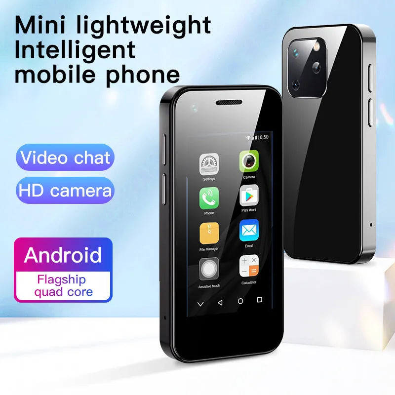 Small Android mini phone showing compact design with 2.5-inch screen.