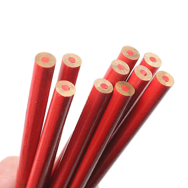 Red and blue two-colour carpenter's pencil in round wooden design - 10 piece pack
