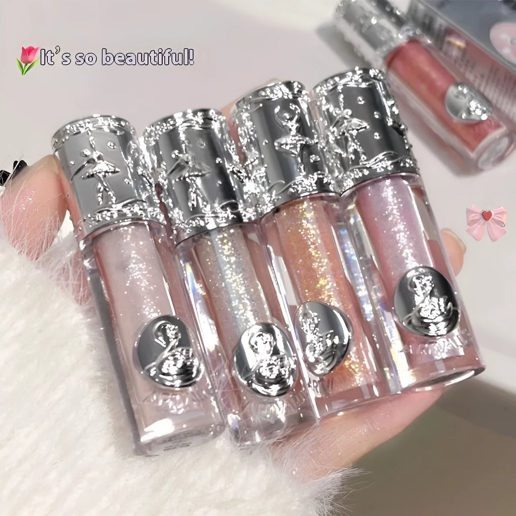 Ballet Liquid Eye Shadow product showing five colour options: Sakura Field, Doll Log, Butterfly Paradise, Nutcracker, and Pillow Fairy Tale