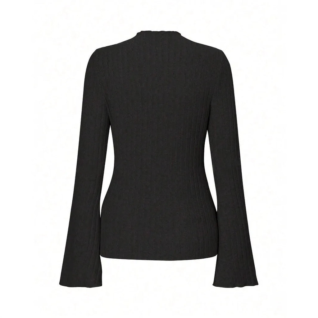 Men's slim fit long sleeve top with brushed sunken stripe pattern in black