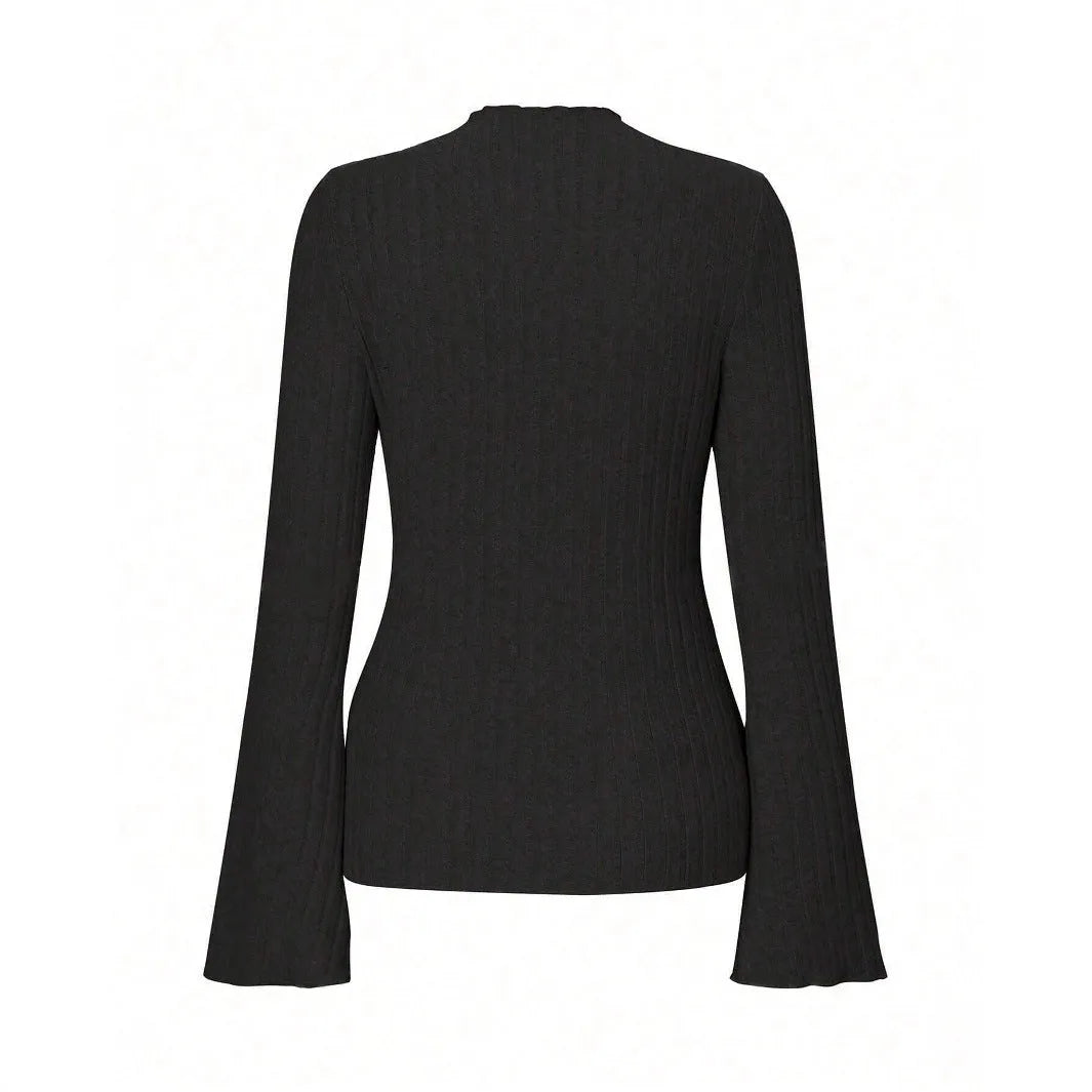 Men's slim fit long sleeve top with brushed sunken stripe pattern in black