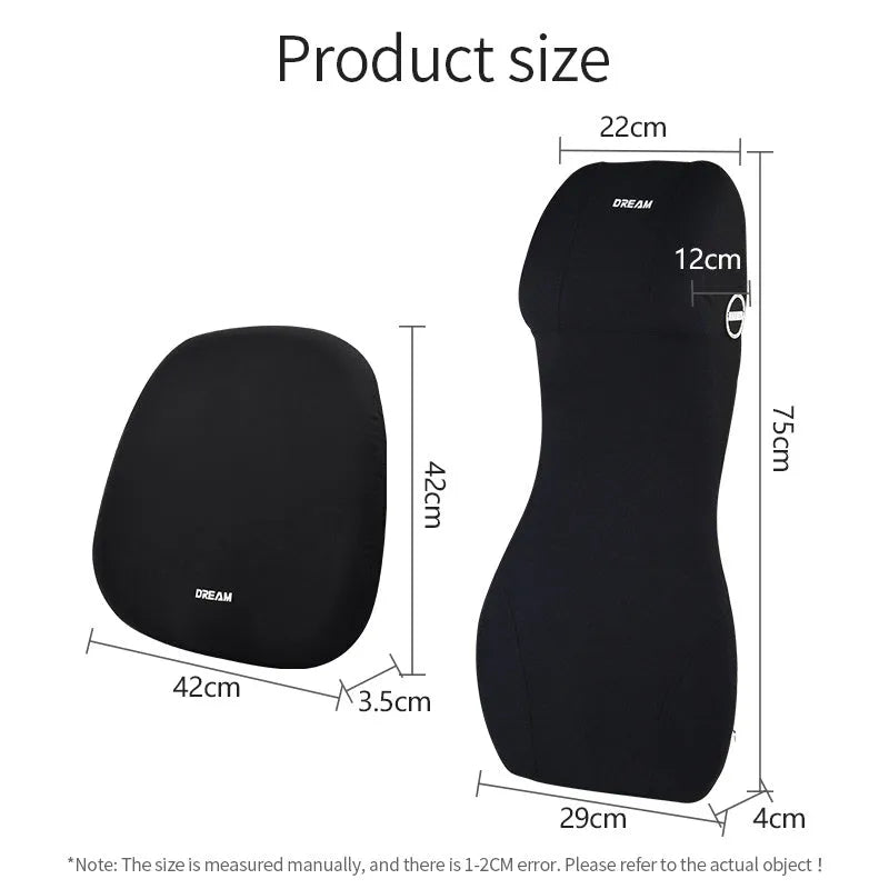 Automotive waist cushion and headrest lumbar support pillow with memory foam filler in six colour options