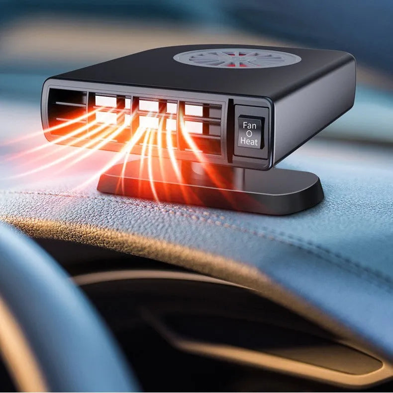 Black compact vehicle-mounted heater for car defrosting and defogging with 360-degree rotation