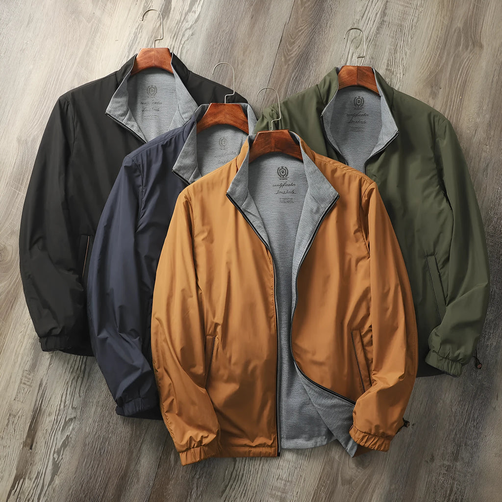 Men's stand collar business casual jacket in polyester blend fabric
