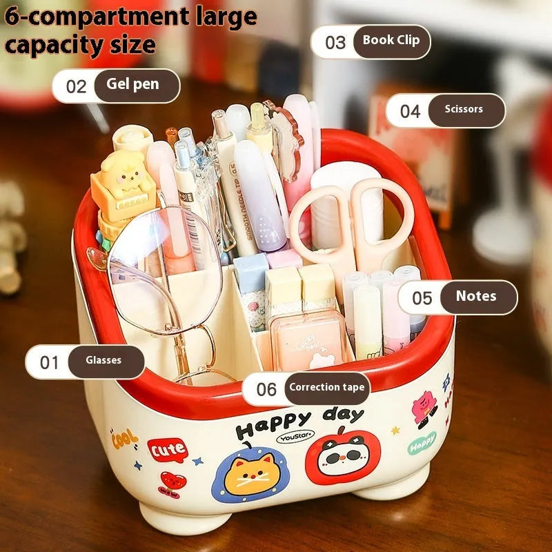 Cartoon style plastic desktop storage organiser with 2L capacity and grid compartments