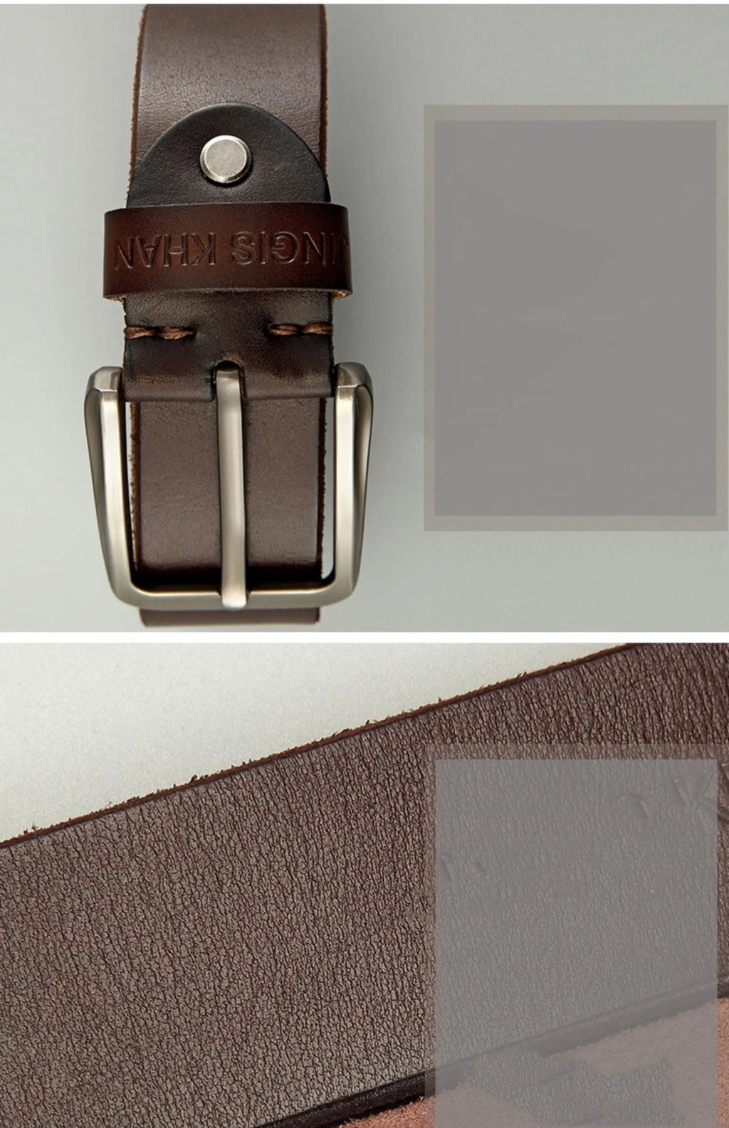 Handmade cowhide men's belt with needle buckle and bare rivet in black and khaki sizes 105cm to 140cm