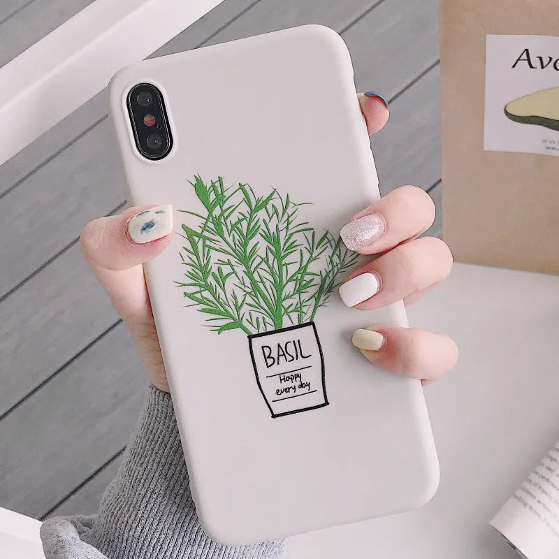 Silicone Plant Pattern Phone Case Back Cover for iPhone 11 11Pro 11Pro Max XR XS XS Max 6 6s 7 8 Plus X Non-Toxic Painted Design Dirt-Resistant Wear-Resistant Easy Clean White Colour Simple Style