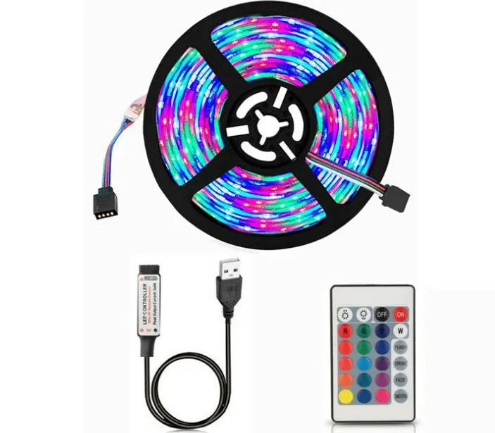 USB-powered LED light strip with SMD5050 LEDs in six colour options including white, blue, and red