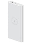 Black or white plastic 10000mAh power bank with wireless charging and USB Type-C port.