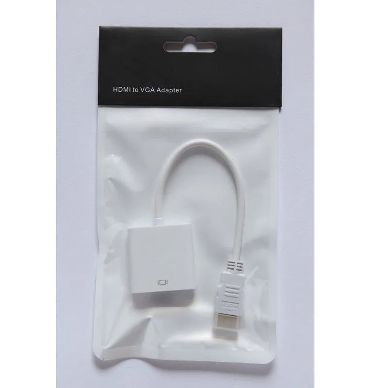 Black HDMI to VGA female adapter cable with a short 0.3 metre integrated HDMI cable.
