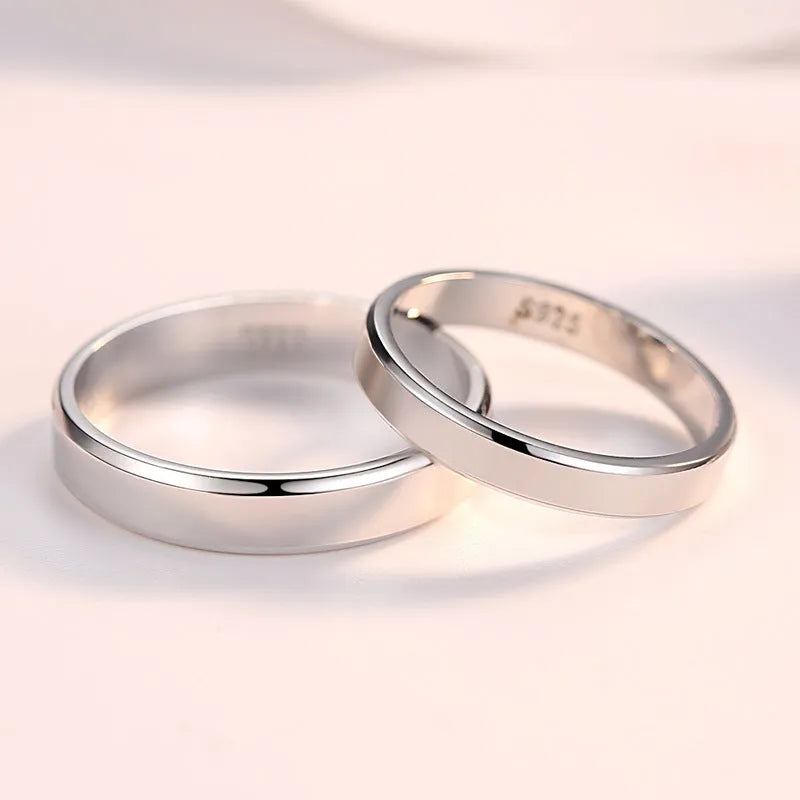 s925 sterling silver love couple ring set hand-polished anti-allergic 3mm 4mm band