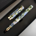 Deep bath green metal ballpoint pen showing three tip size options: 0.5mm fine, 0.7mm medium, and 1.0mm graphic art