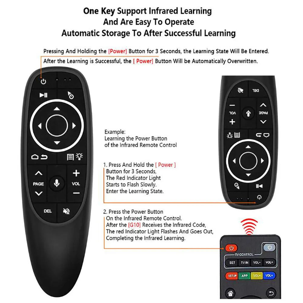 G10 series intelligent voice remote control with plastic shell and silicone buttons for Android players