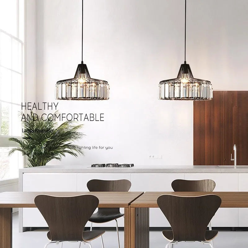 Crystal sun lamp chandelier with LED full spectrum lighting in black or gold finish