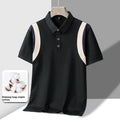 Men's striped thin cotton short sleeve t-shirt with lapel collar in loose Korean fit