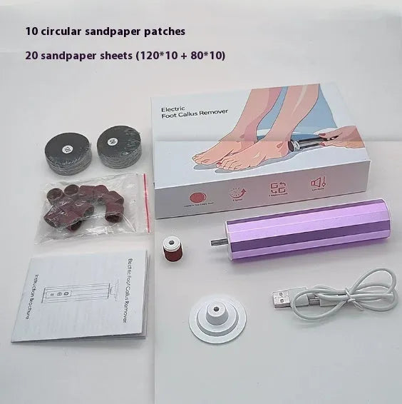 Electric callus remover and nail trimmer with sandpaper pads in pink, black or purple with USB charger