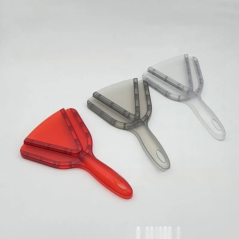 Red plastic can opener with an adjustable telescopic bottle opener extended, showing non-slip handle texture.