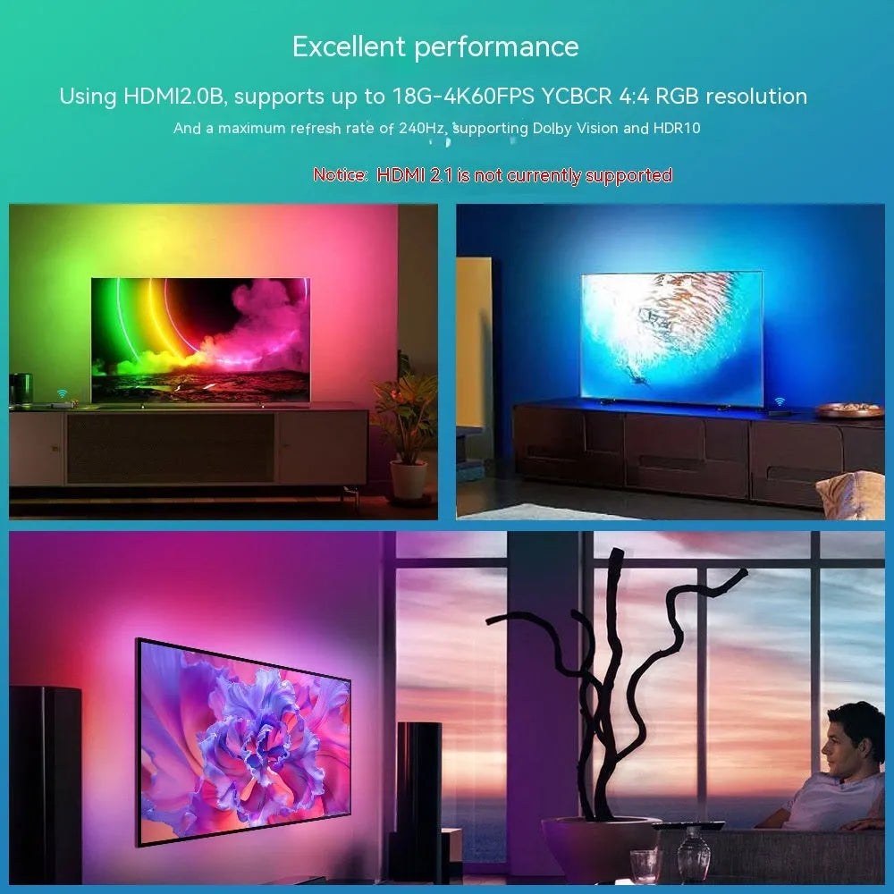 Intelligent TV background light strip with waterproof plastic construction in three measured lengths