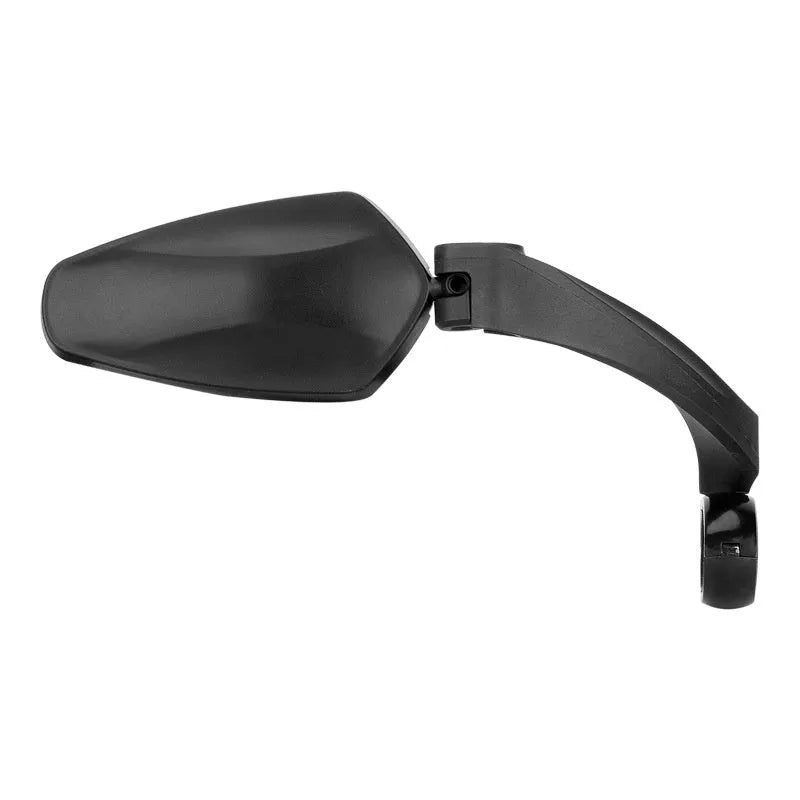 Black rotatable rearview mirror for mountain bike handlebars made from PMMA acrylic.
