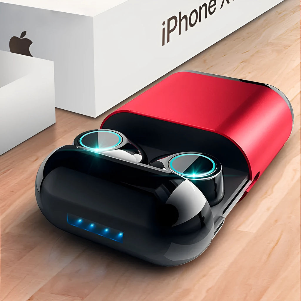 Black TWS wireless Bluetooth earphones with in-ear design.