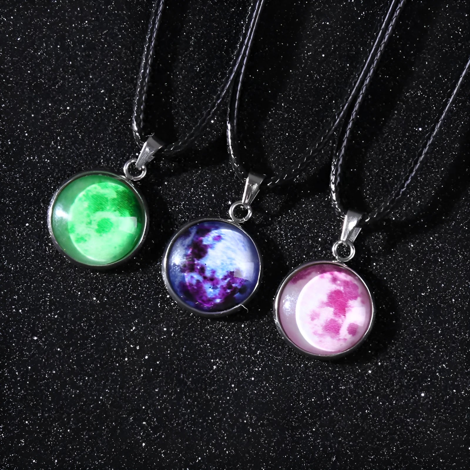Luminous alloy pendant necklace with organic glass Christmas moon night sky celestial design