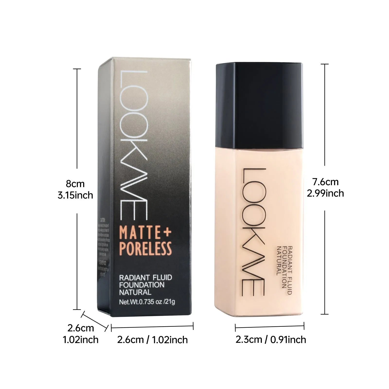 LOOKAVE matte liquid foundation bottle in ivory white shade