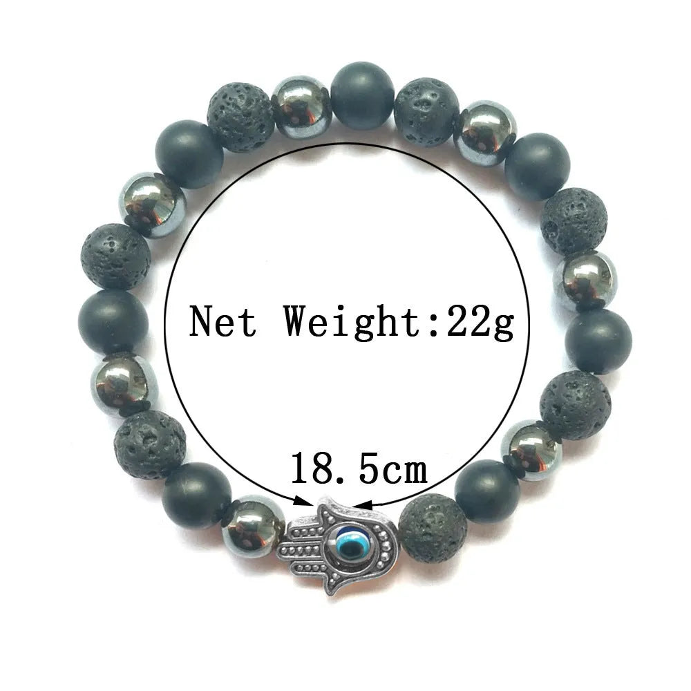 Handmade stone beaded bracelet 8mm beads 18-19cm circumference electroplated alloy silver colour
