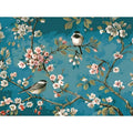 Hand-painted abstract DIY oil painting of blue flowers and birds on a 40x50cm linen canvas.