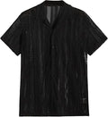 Men's white knitted short-sleeve button shirt with jacquard cardigan street fashion styling