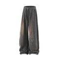 Hollow-out straight-leg trousers with fleece lining and elastic waistband in light grey