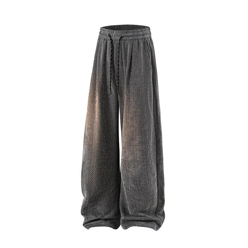 Hollow-out straight-leg trousers with fleece lining and elastic waistband in light grey