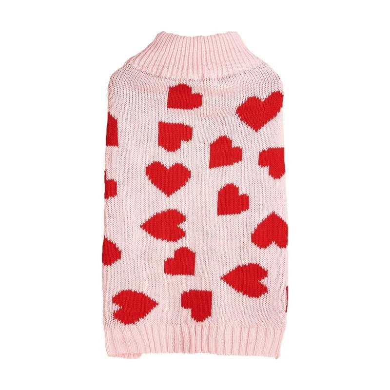 Acrylic dog sweater with bow and love heart design in pink colour option