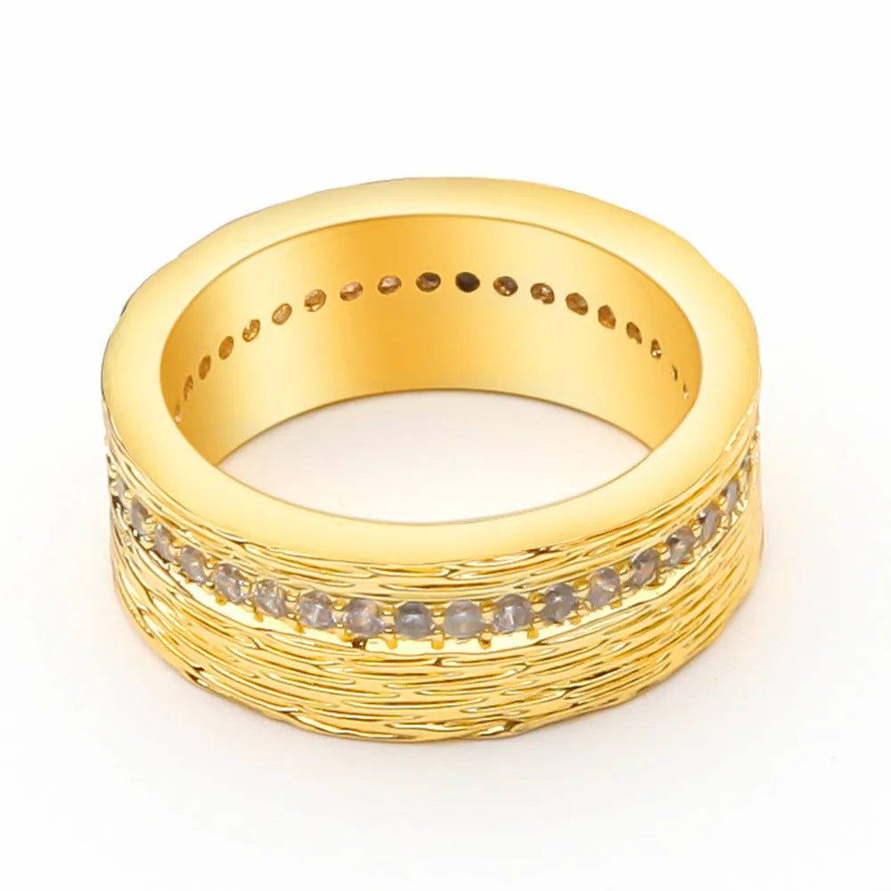 Gold geometric women's copper ring shown in sizes 6, 7, and 8.