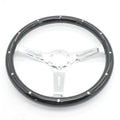 Black peach wood steering wheel with electroplated metal details for classic cars