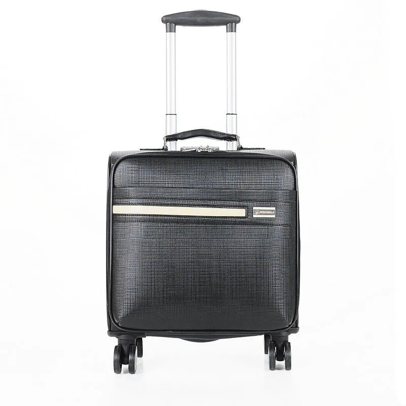 Black 18-inch PU leather business case with lock and aeroplane wheels for professional travel