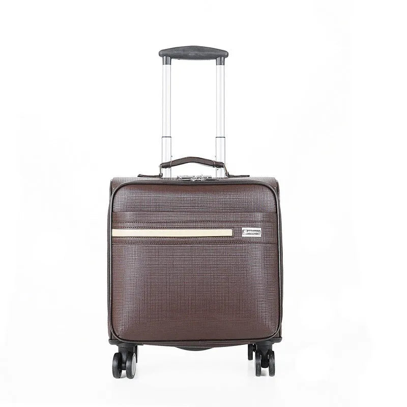 Black 18-inch PU leather business case with lock and aeroplane wheels for professional travel