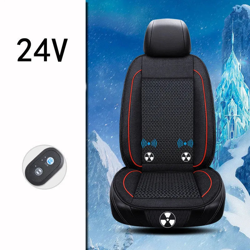Square black car ventilation seat cushion with massage function measuring 60cm x 60cm