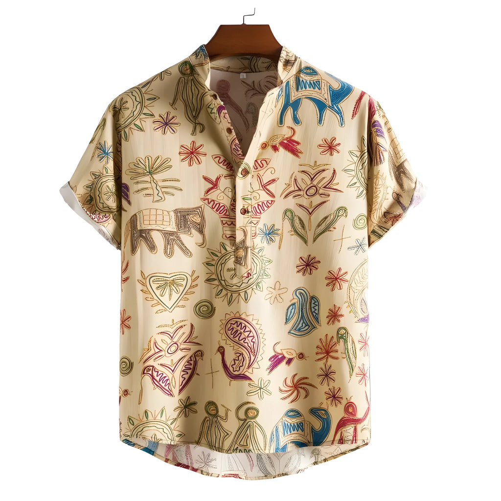 Loose fit plus size men's cardigan shirt with 3D digital colour matching print and four-way stretch fabric in size 5XL
