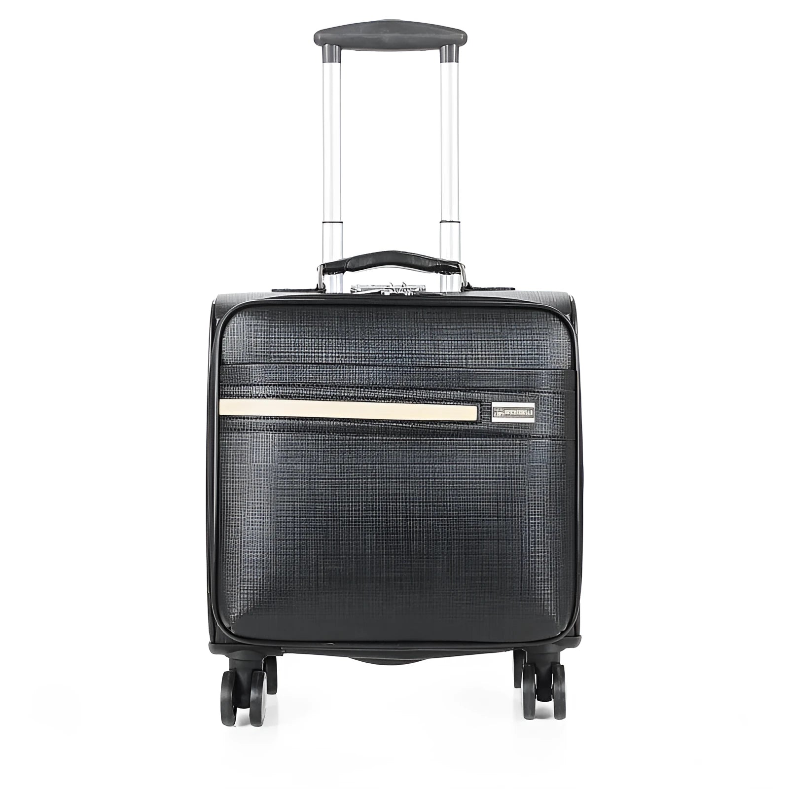 Black 18-inch PU leather business case with lock and aeroplane wheels for professional travel