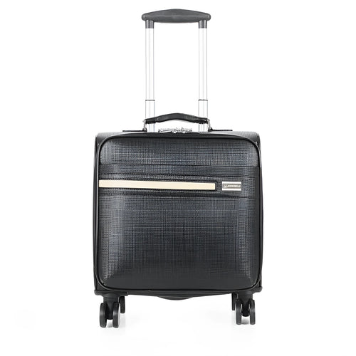 Black 18-inch PU leather business case with lock and aeroplane wheels for professional travel