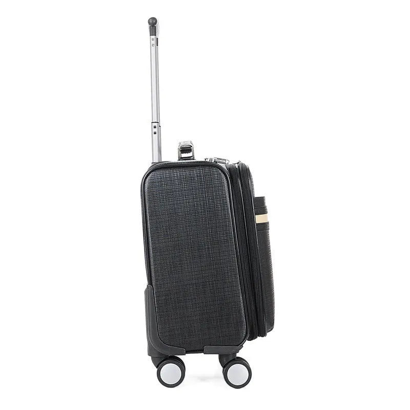 Black 18-inch PU leather business case with lock and aeroplane wheels for professional travel