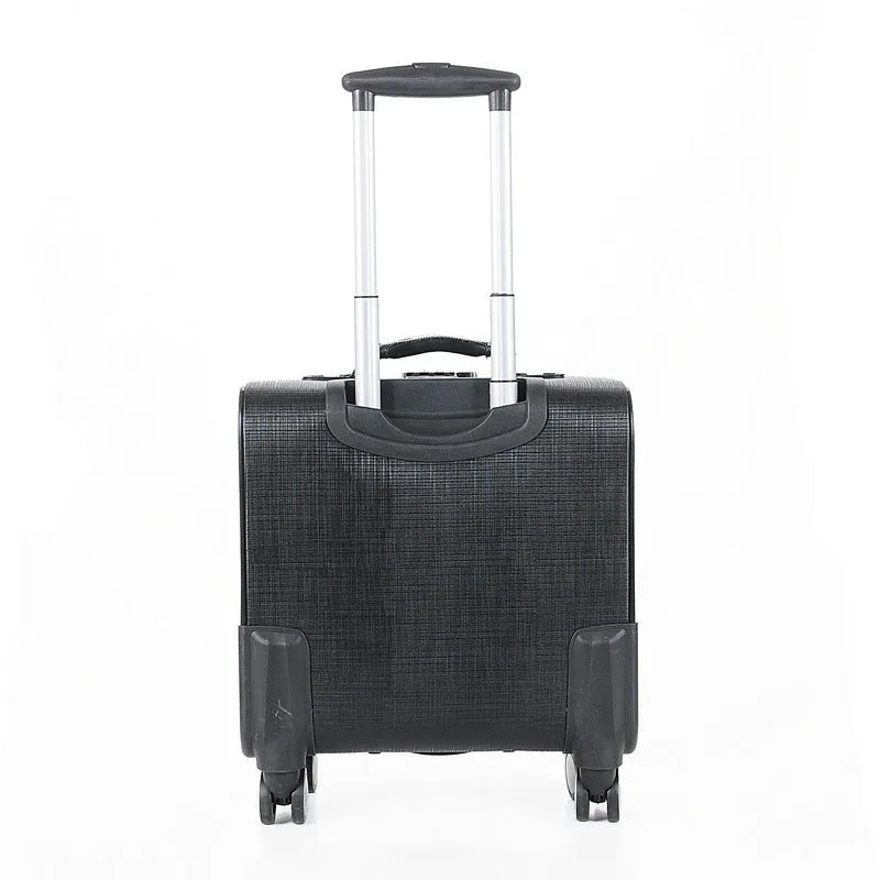 Black 18-inch PU leather business case with lock and aeroplane wheels for professional travel