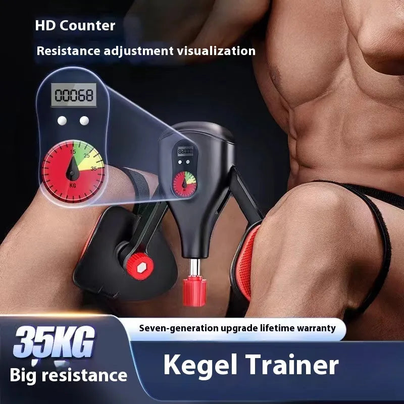 Men's Kegel trainer in black or grey with optional straps and handle attachments for PC muscle exercises